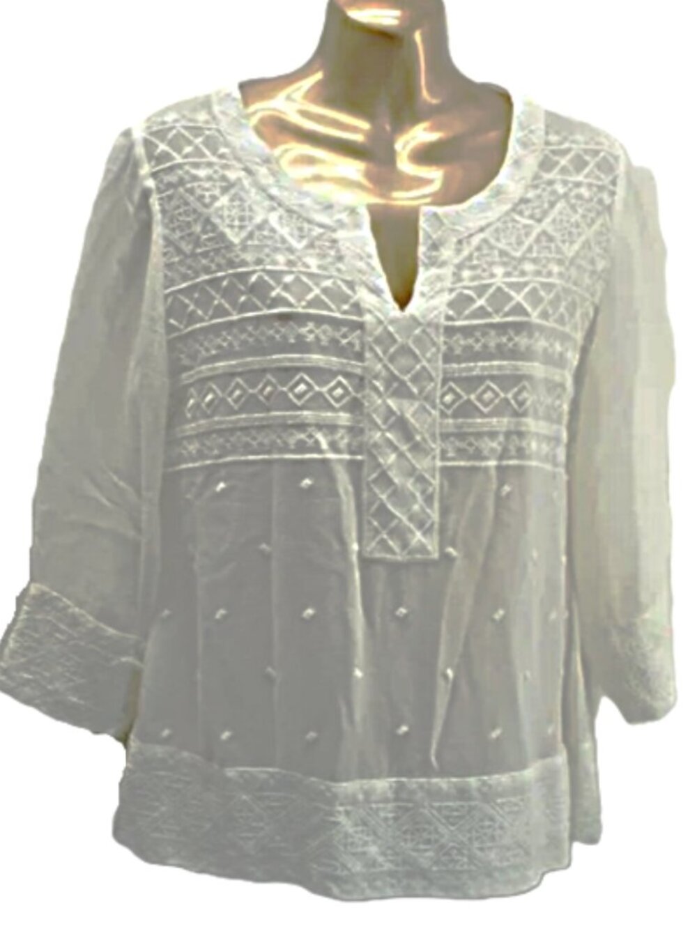 Chico's Sheer V-Neck Embroidered Tunic Top size 0